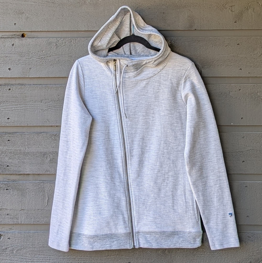 Kuhl Zip Up Arva Hoodie Jacket Asymmetrical Light Gray Size Medium Perky Jerky